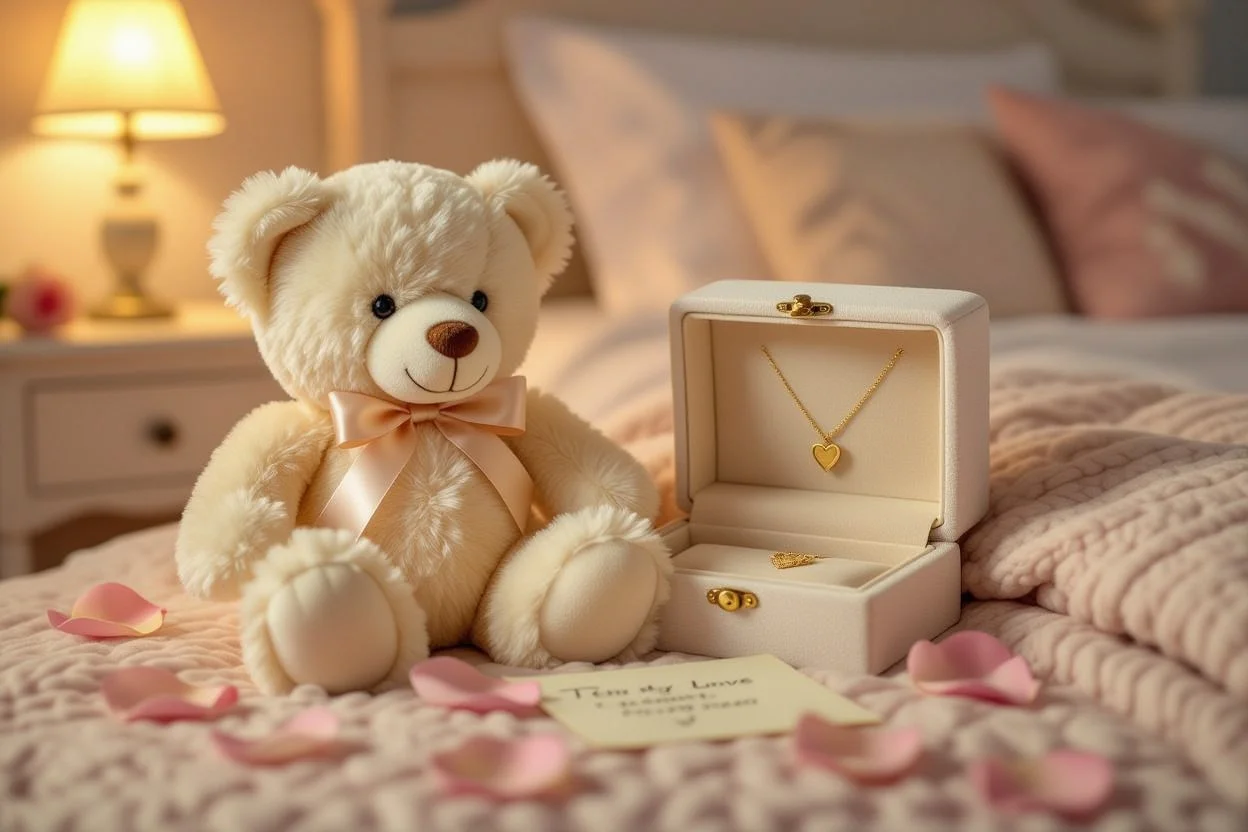 Teddy bear with hidden jewelry compartment - romantic surprise gift for Valentine's Day or anniversary