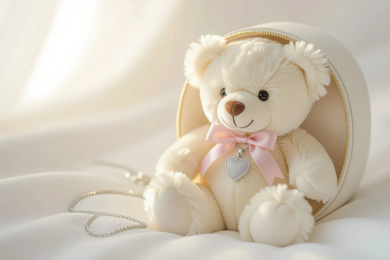 Romantic teddy bear with hidden heart necklace surprise gift for girlfriend