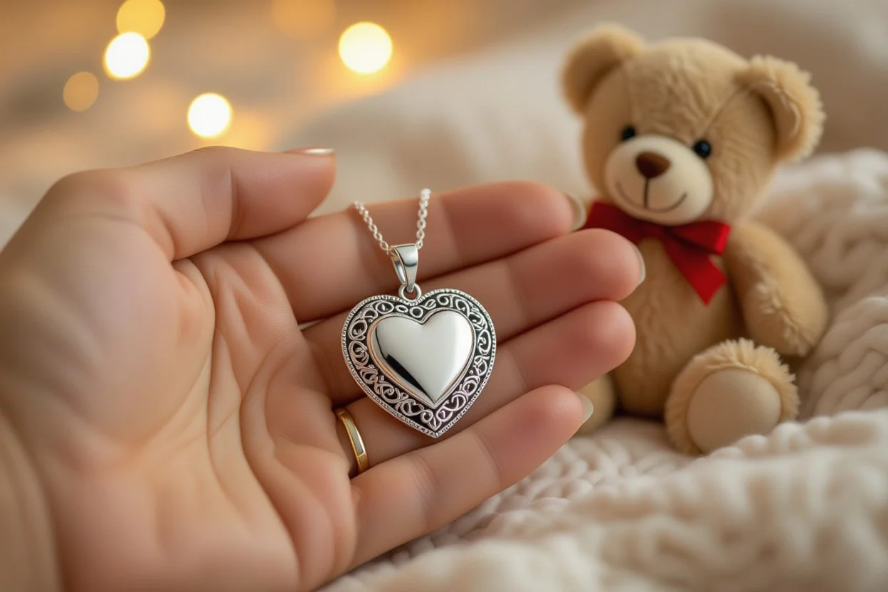 Hidden heart necklace surprise from romantic teddy bear gift set