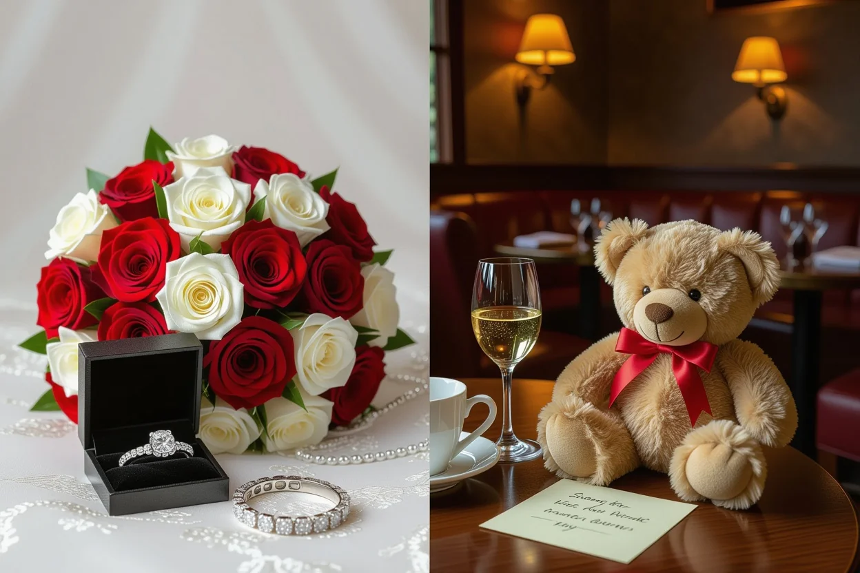 Comparison of grand romantic gestures versus simple everyday romantic gifts and teddy bears