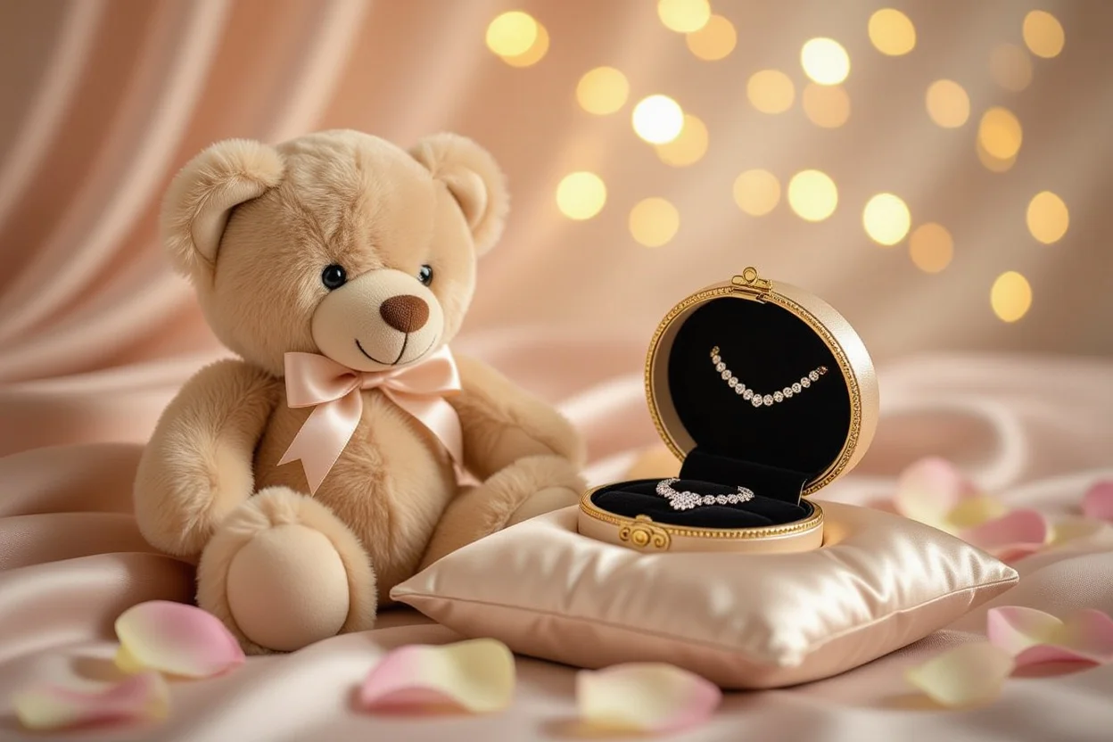 Romantic teddy bear gift with hidden necklace jewelry box for Valentine's Day or anniversary present