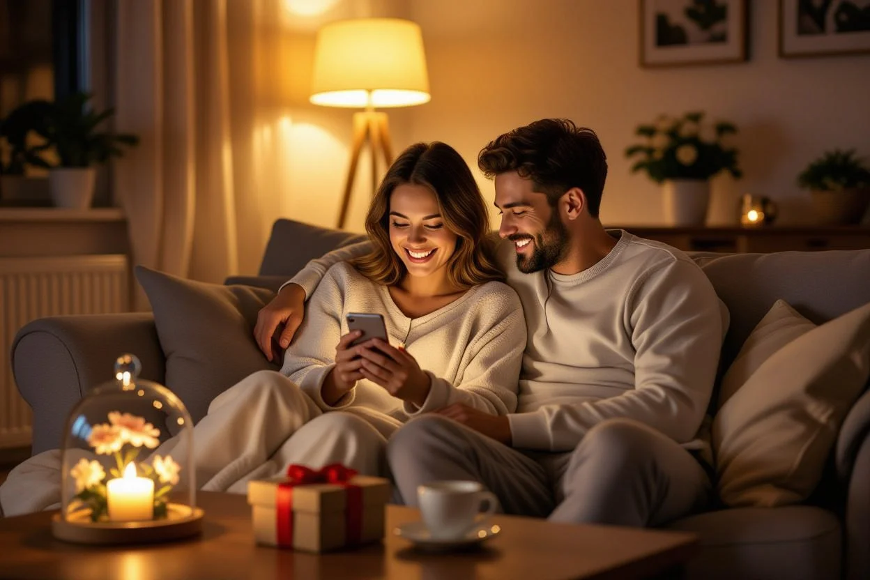 Couple enjoying quiet evening together - everyday relationship moments and romantic gifts