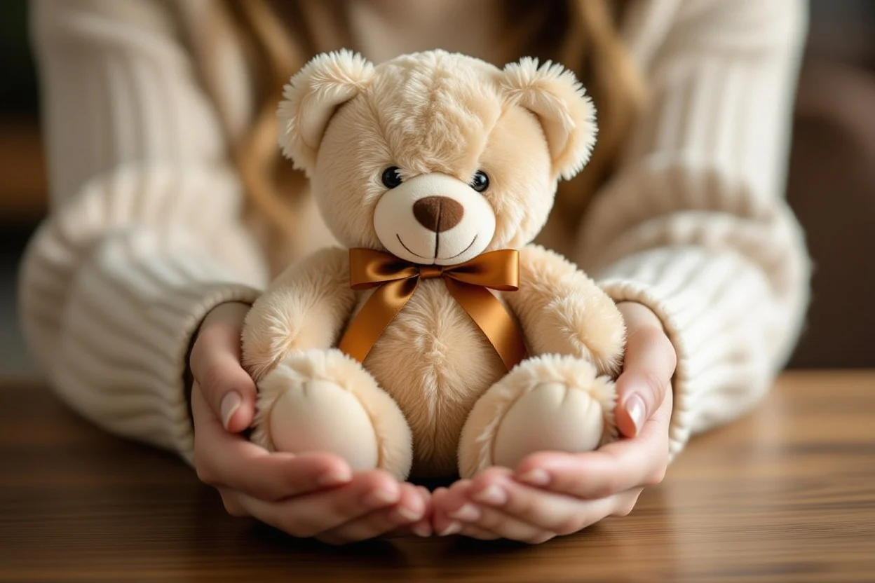 Hands giving surprise teddy bear gift showing everyday romantic gestures beyond special occasions