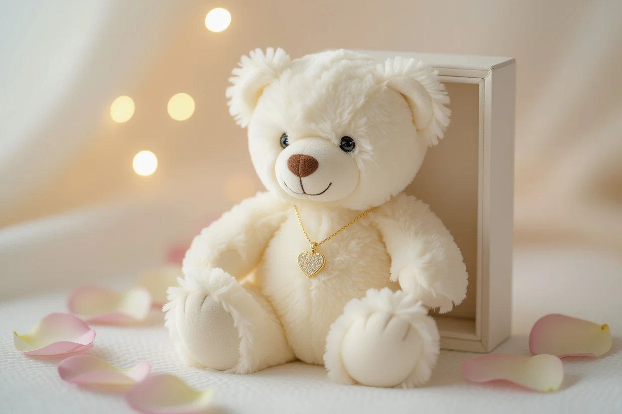 Teddy bear with hidden necklace surprise gift for her romantic Valentine's Day present
