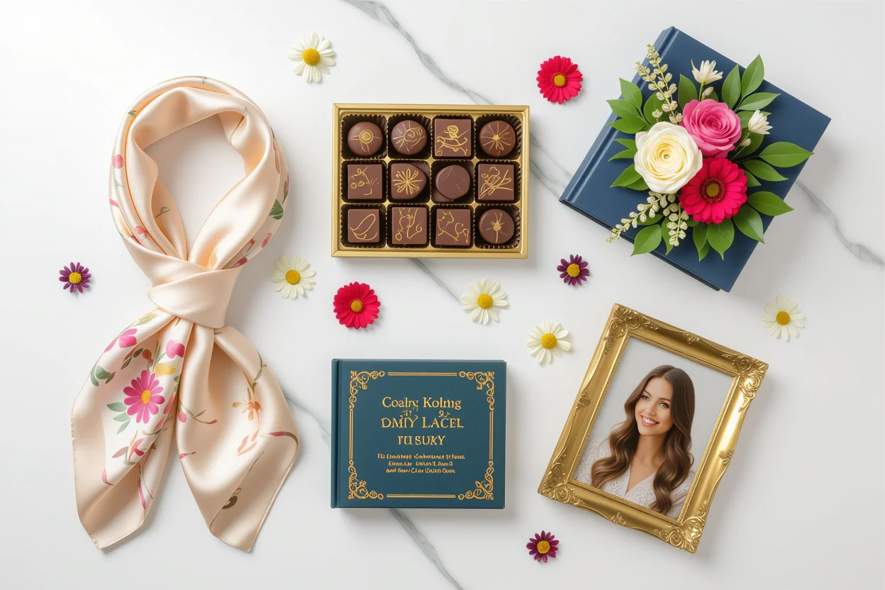 Curated collection of meaningful gifts for women including flowers, chocolates, and personal items