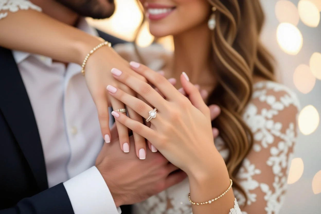 Couple holding hands with meaningful jewelry gift showing lasting love and emotional connection