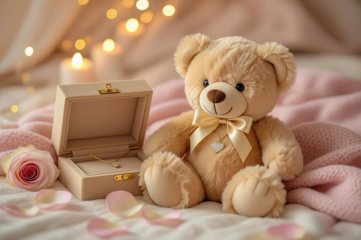 Teddy bear with hidden necklace compartment romantic Valentine's Day gift