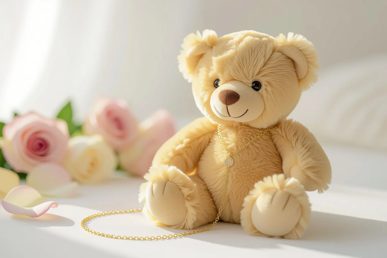Cute teddy bear with hidden 18K gold necklace surprise gift for girlfriend or wife