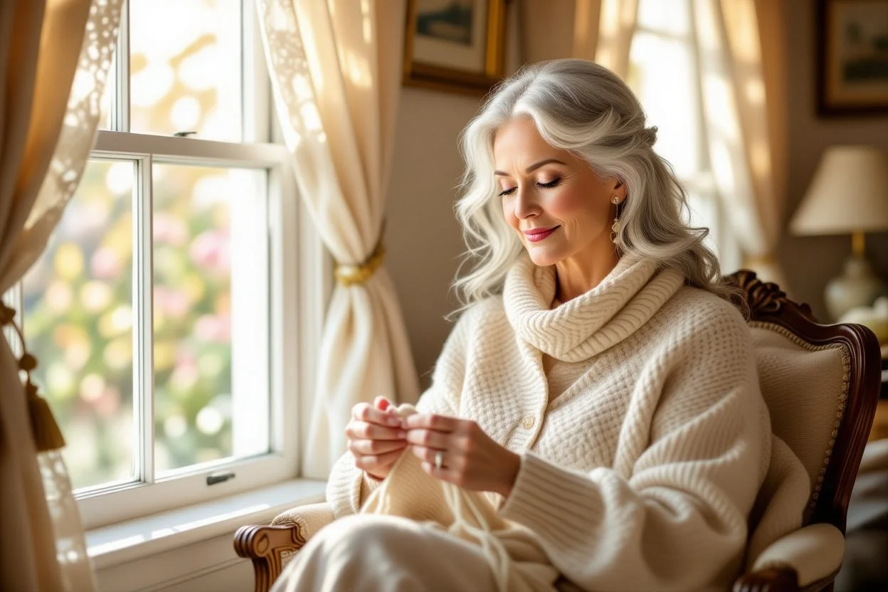 Mother knitting by window - meaningful gifts for her appreciation