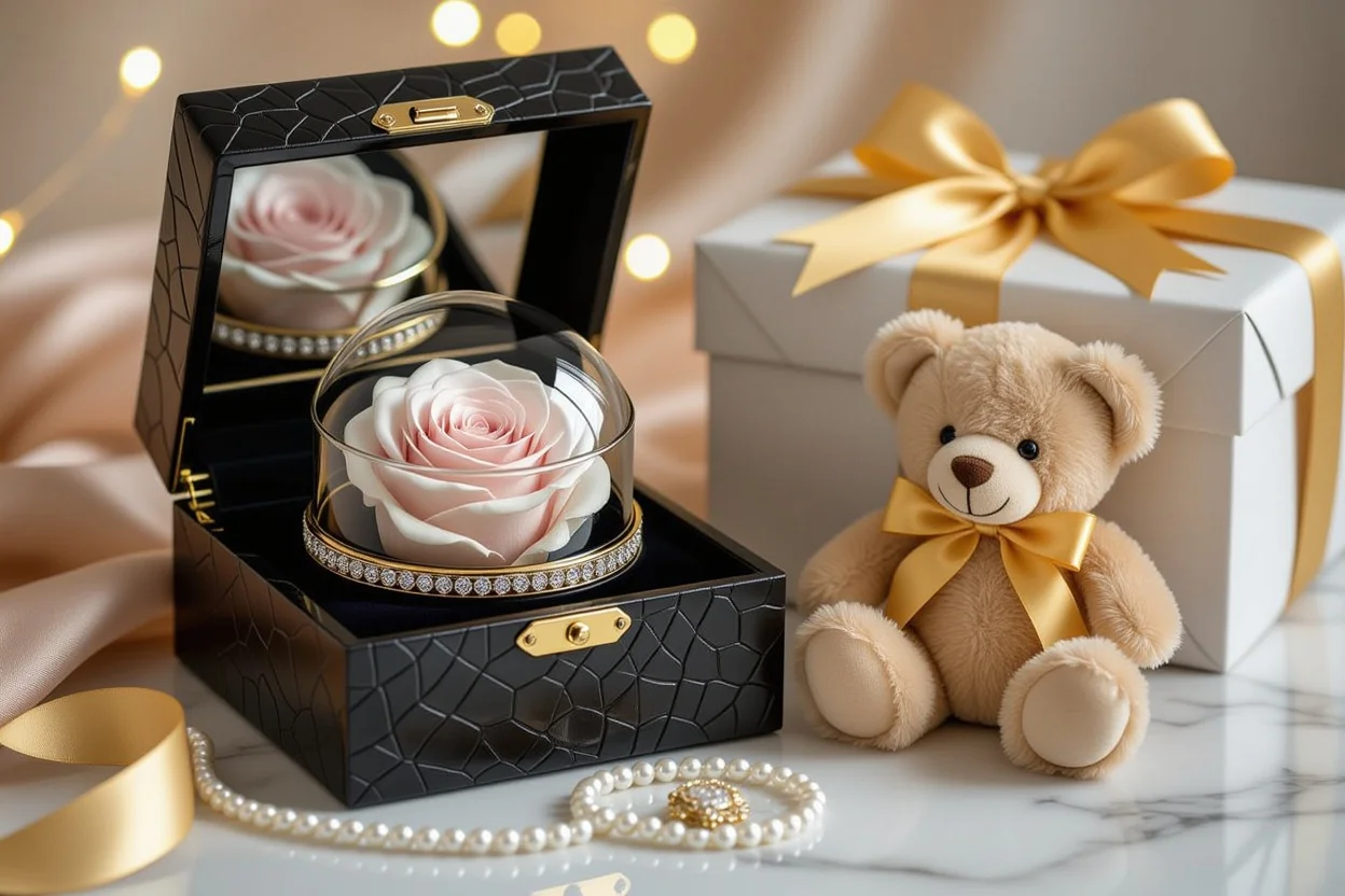 Luxury appreciation gifts - jewelry and preserved roses for lasting gratitude