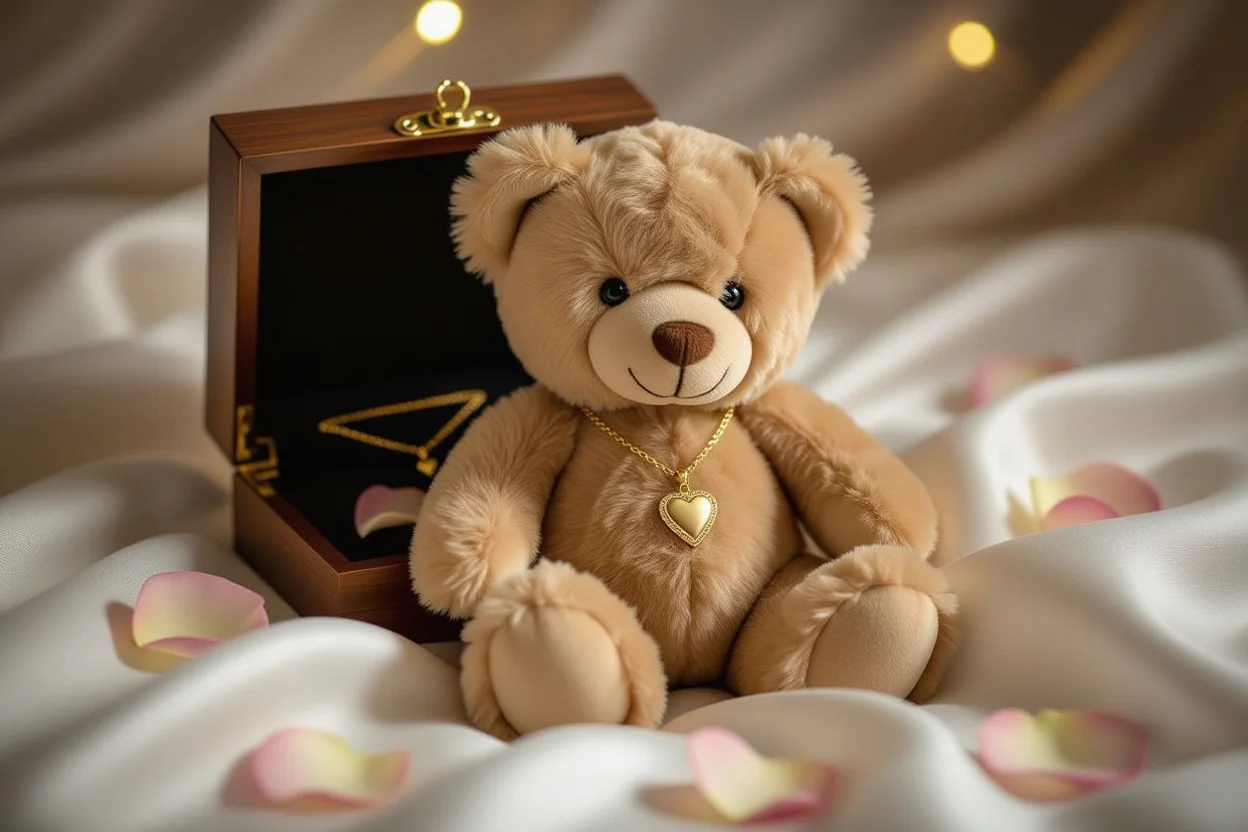Mountova teddy bear with hidden gold necklace romantic gift for her