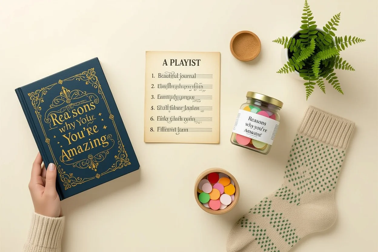 Collection of meaningful everyday gifts including journal, herb garden kit, and gratitude jar for building lasting joy