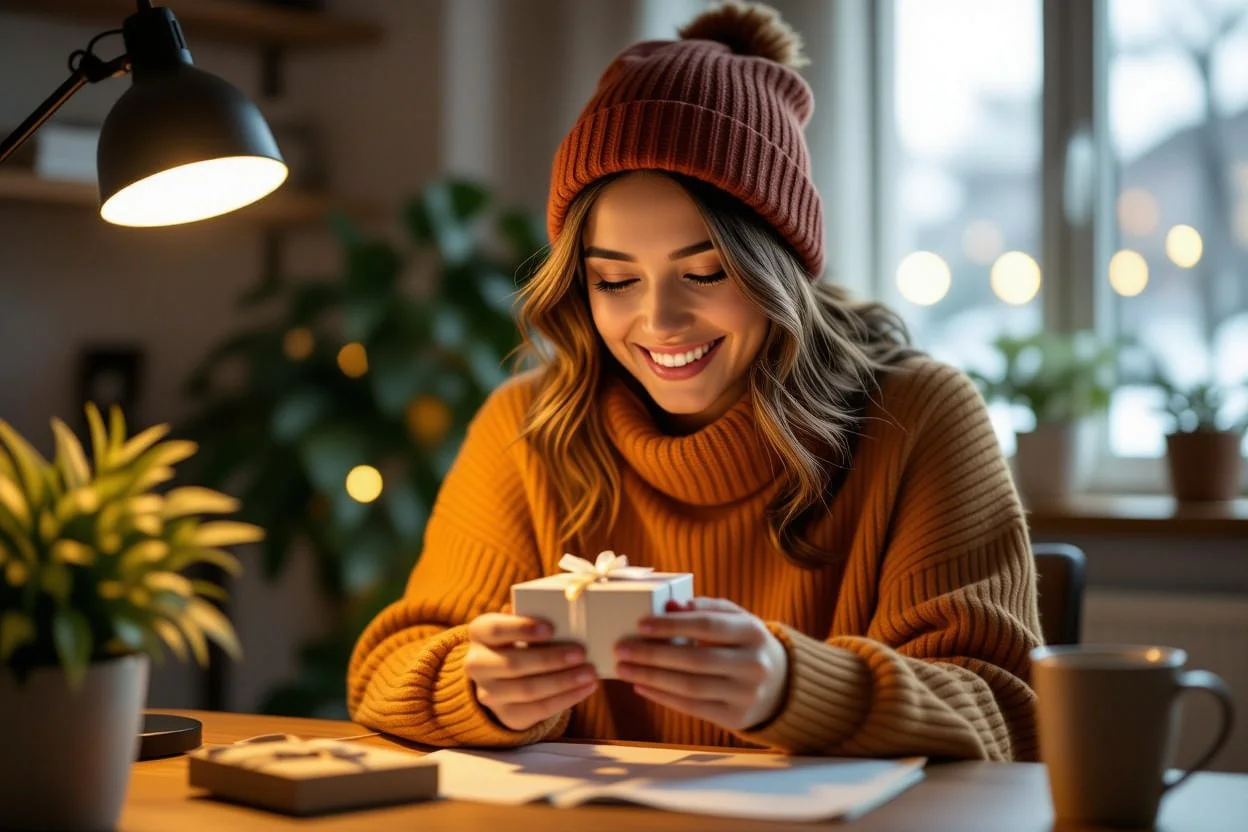 Person's delighted surprise reaction to receiving unexpected thoughtful gift showing impact of everyday kindness