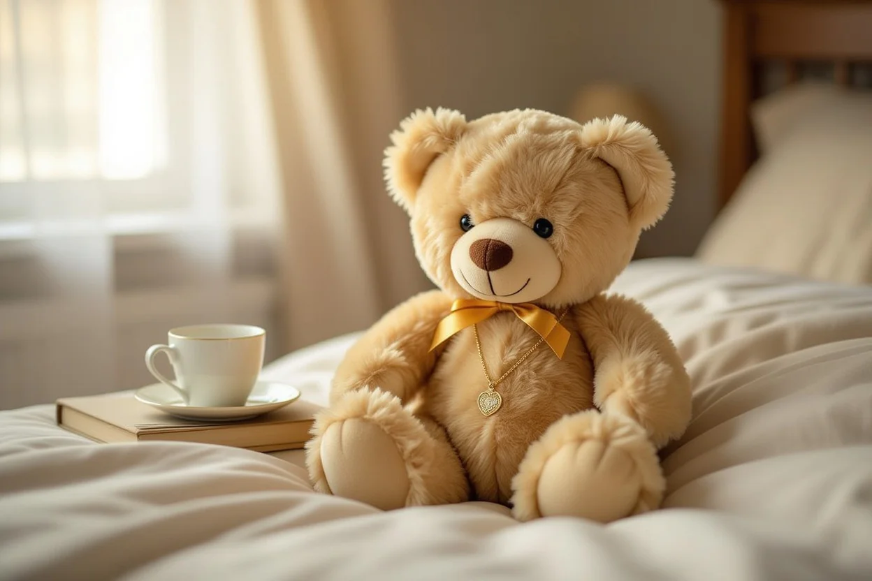 Teddy bear holding necklace gift for romantic partner or loved one