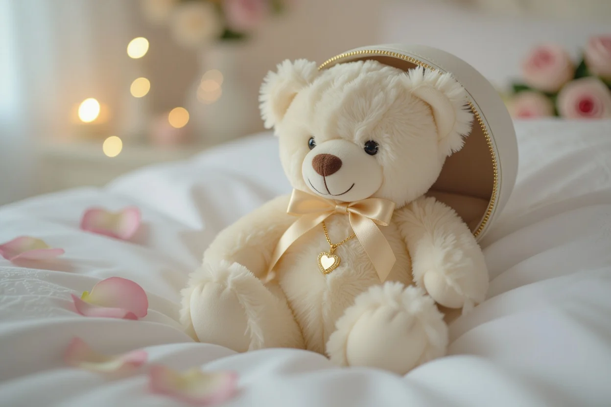 Teddy bear with hidden necklace surprise gift romantic present for girlfriend