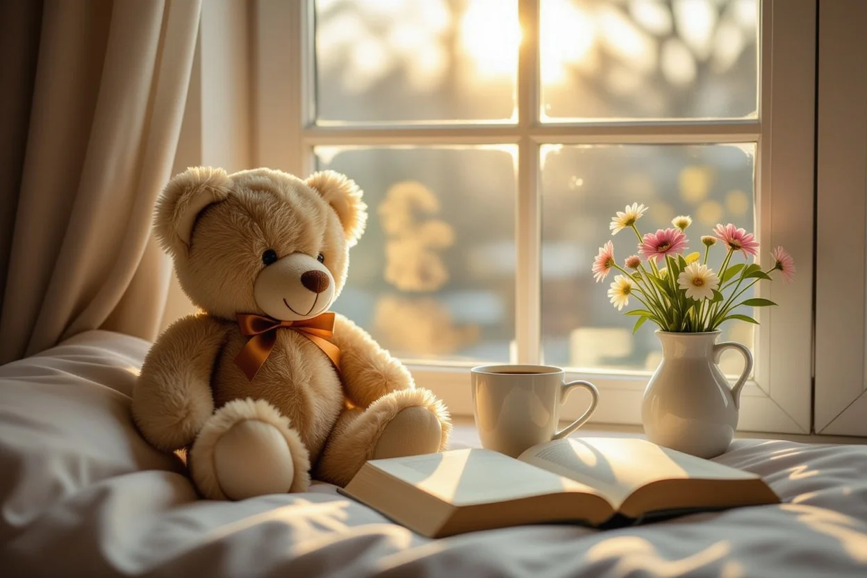 Cozy teddy bear in intimate home setting representing everyday romantic gestures