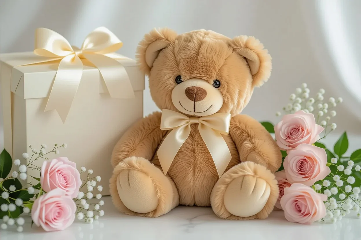 Mountova Pro Teddy Bear luxury gift with roses and elegant packaging
