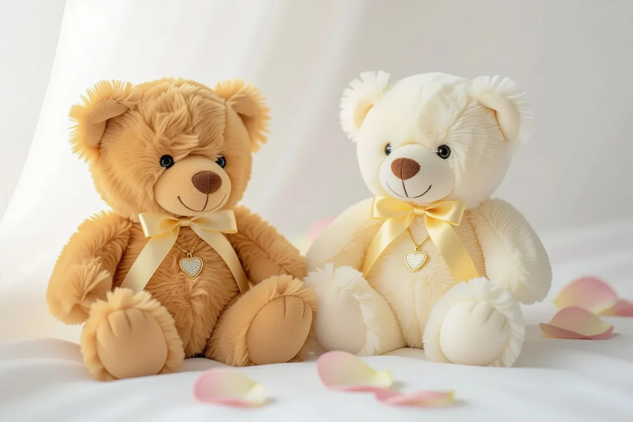 Surprise teddy bear gift with hidden necklace inside for romantic occasions