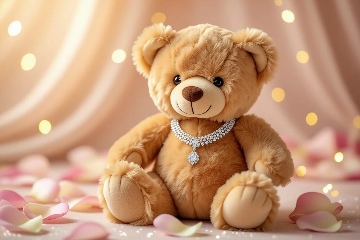 Luxury teddy bear with hidden diamond necklace surprise gift for women