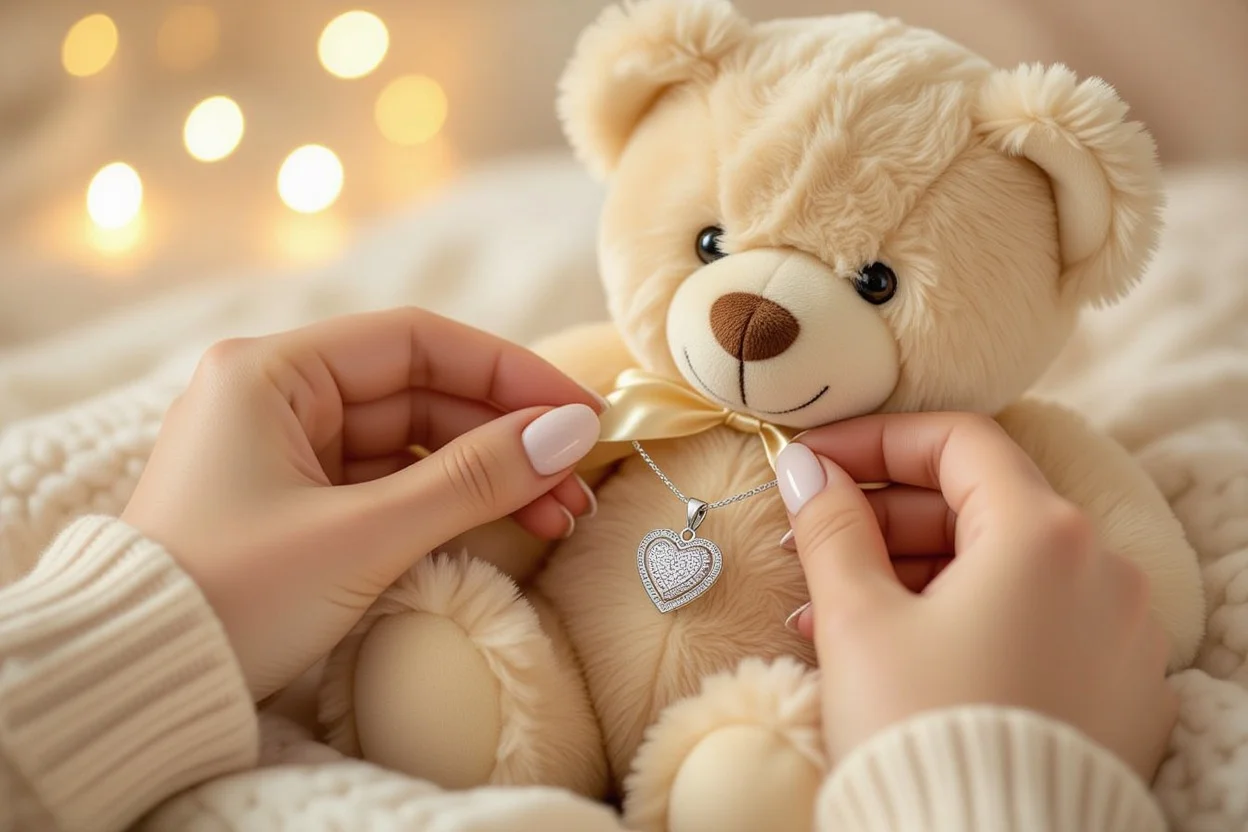 Hidden surprise necklace inside teddy bear romantic jewelry gift