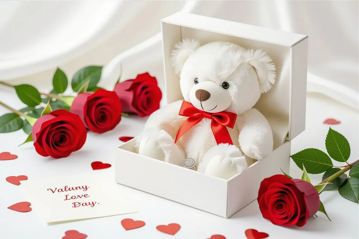 Luxury teddy bear gift box with hidden jewelry compartment Valentine's Day romantic present