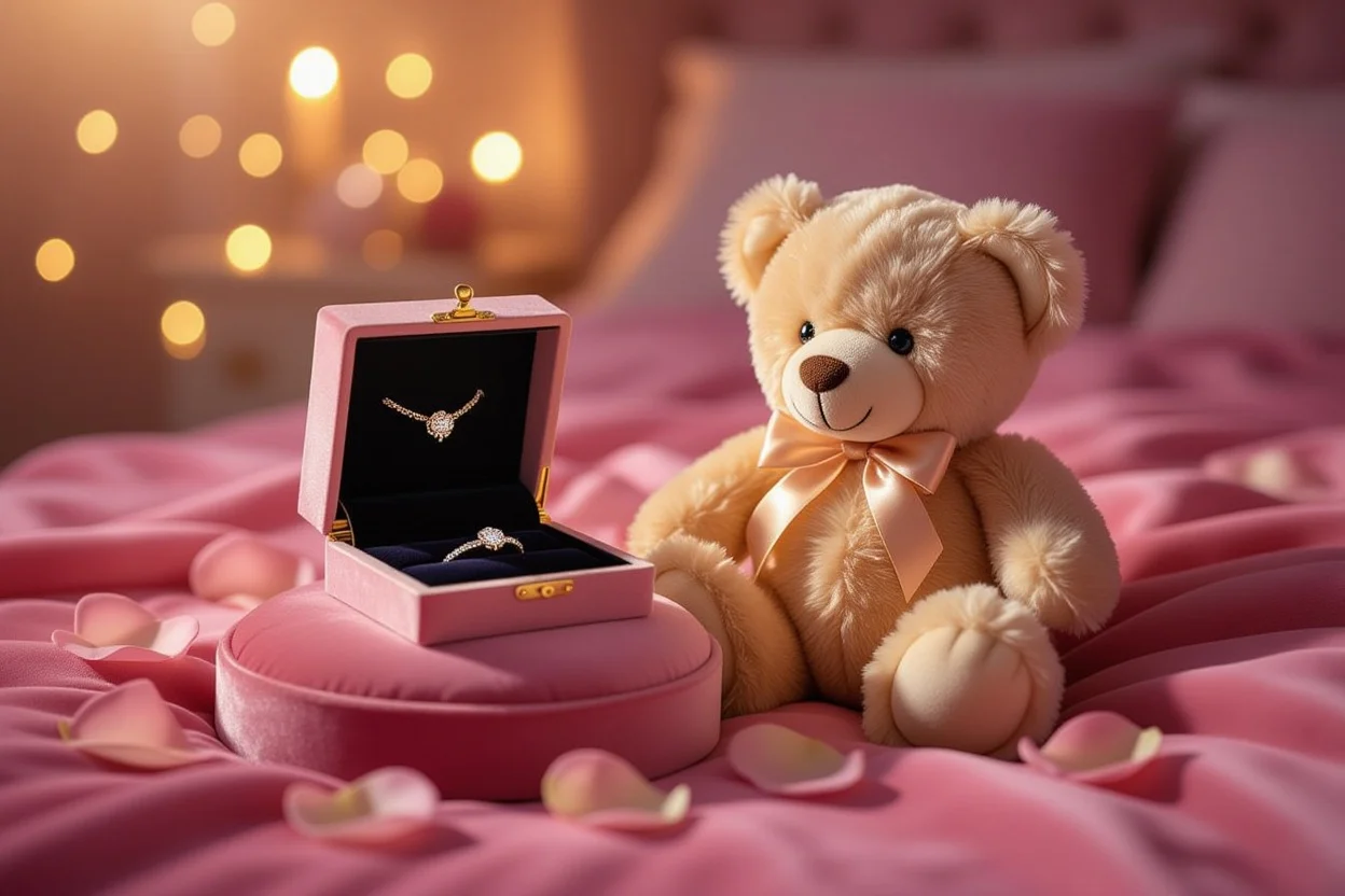 Romantic teddy bear gift with hidden jewelry surprise compartment for anniversary present