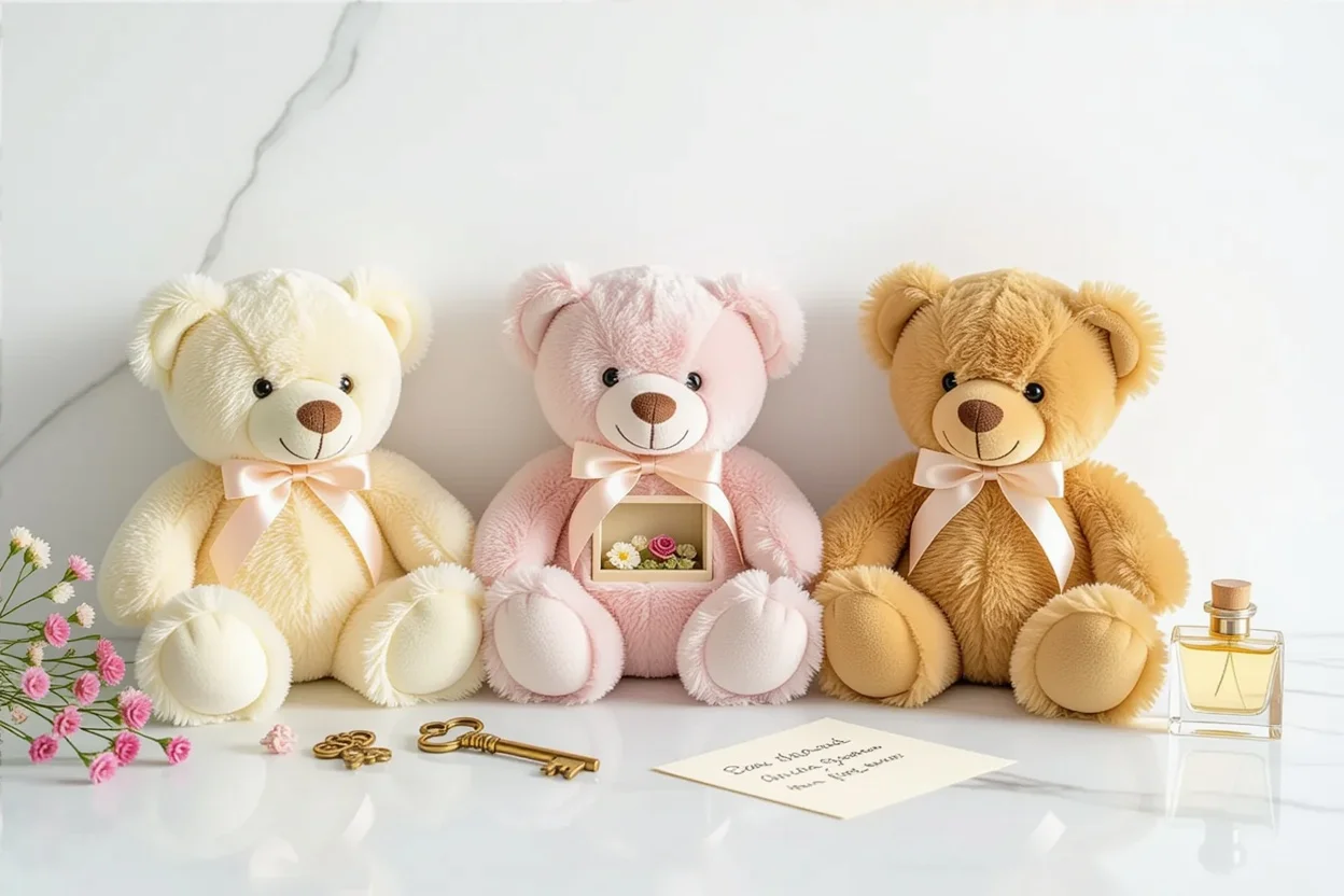 Collection of teddy bears with hidden compartments romantic gift guide display