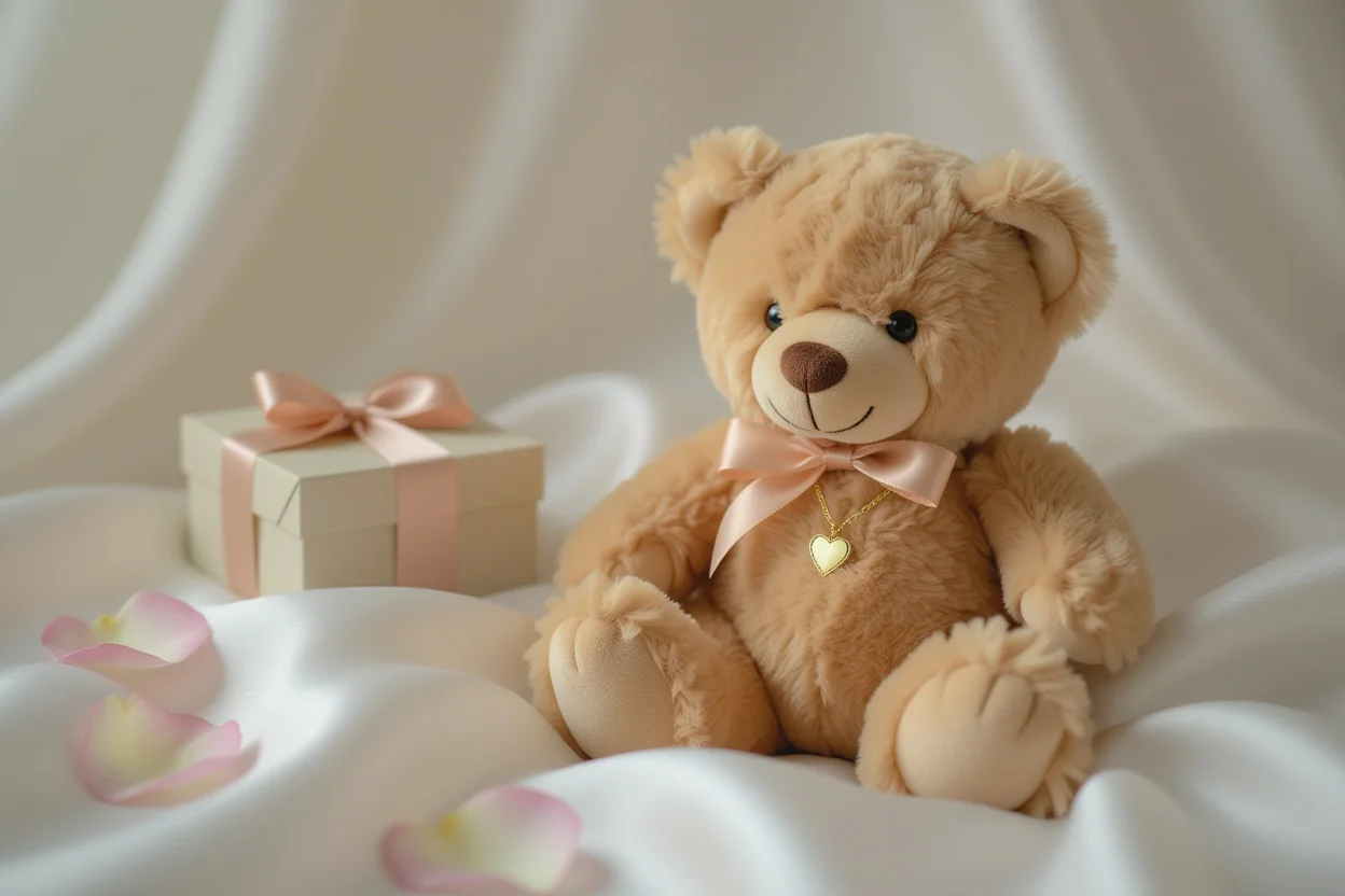 Surprise teddy bear with hidden necklace gift for romantic occasions