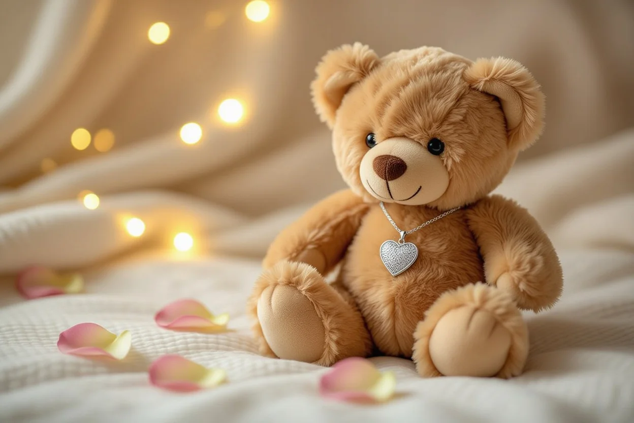 Teddy bear with hidden heart necklace romantic surprise gift for girlfriend