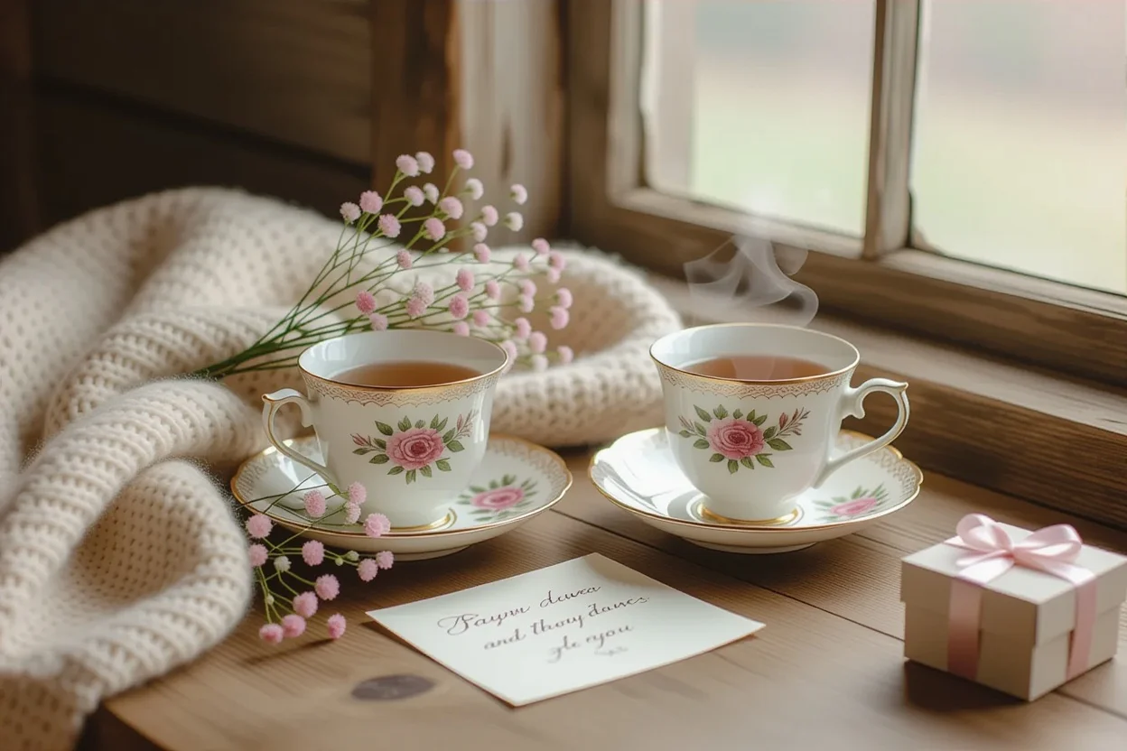 Cozy tea time with preserved flowers and surprise note - thoughtful everyday gifts for girlfriend