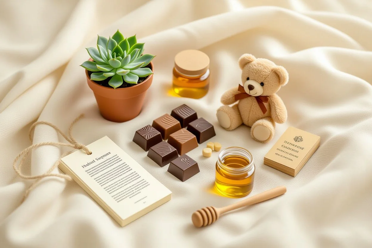 Collection of small surprise gifts and thoughtful presents arranged beautifully - hidden gifts for her