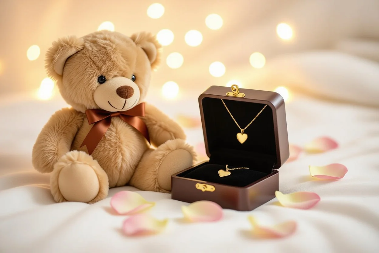 Teddy bear with hidden necklace compartment romantic gift for her