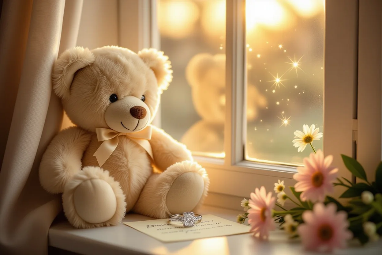 Cherished teddy bear next to diamond ring romantic gift comparison for Valentine's Day