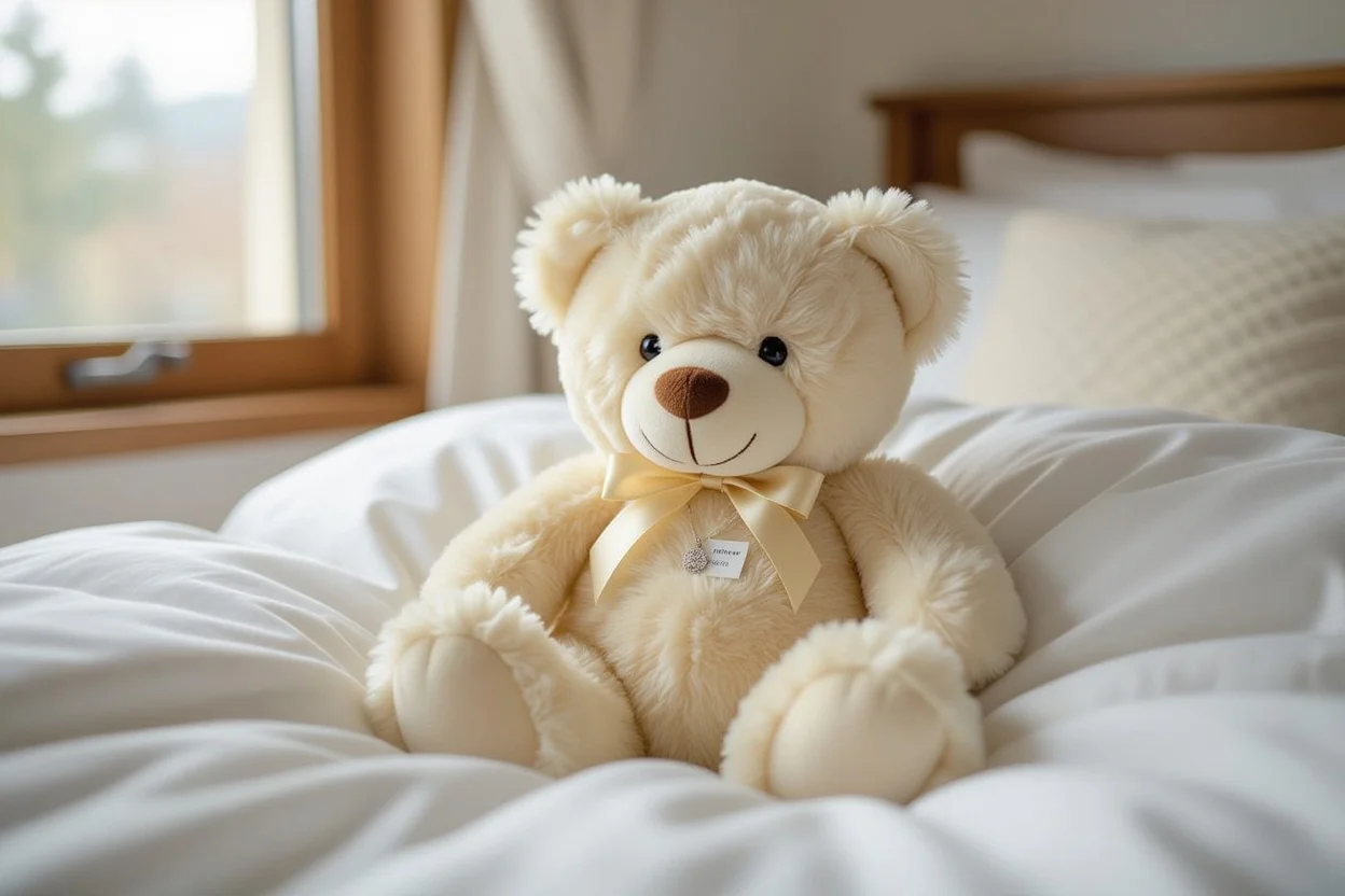 Romantic teddy bear with hidden surprise compartment containing jewelry gift for her