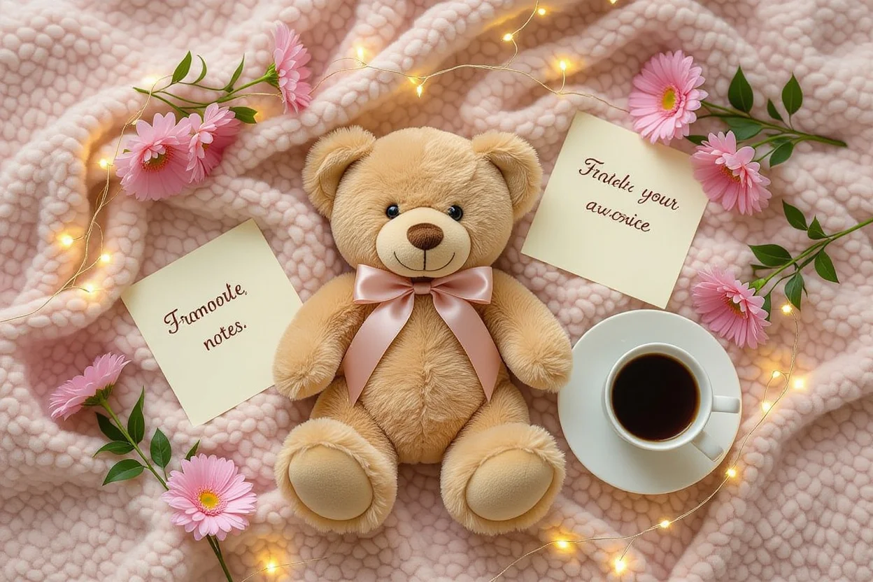 Everyday romantic gifts arrangement with teddy bear and thoughtful love gestures