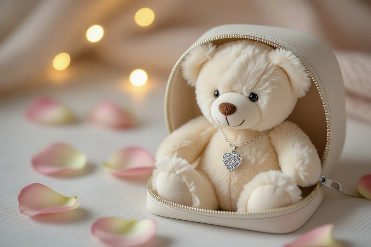 Teddy bear with hidden necklace surprise gift romantic present for her