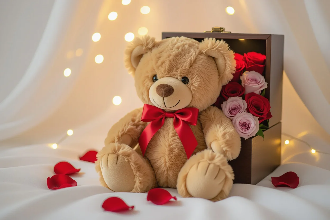 Mountova teddy bear with hidden preserved roses romantic gift surprise reveal