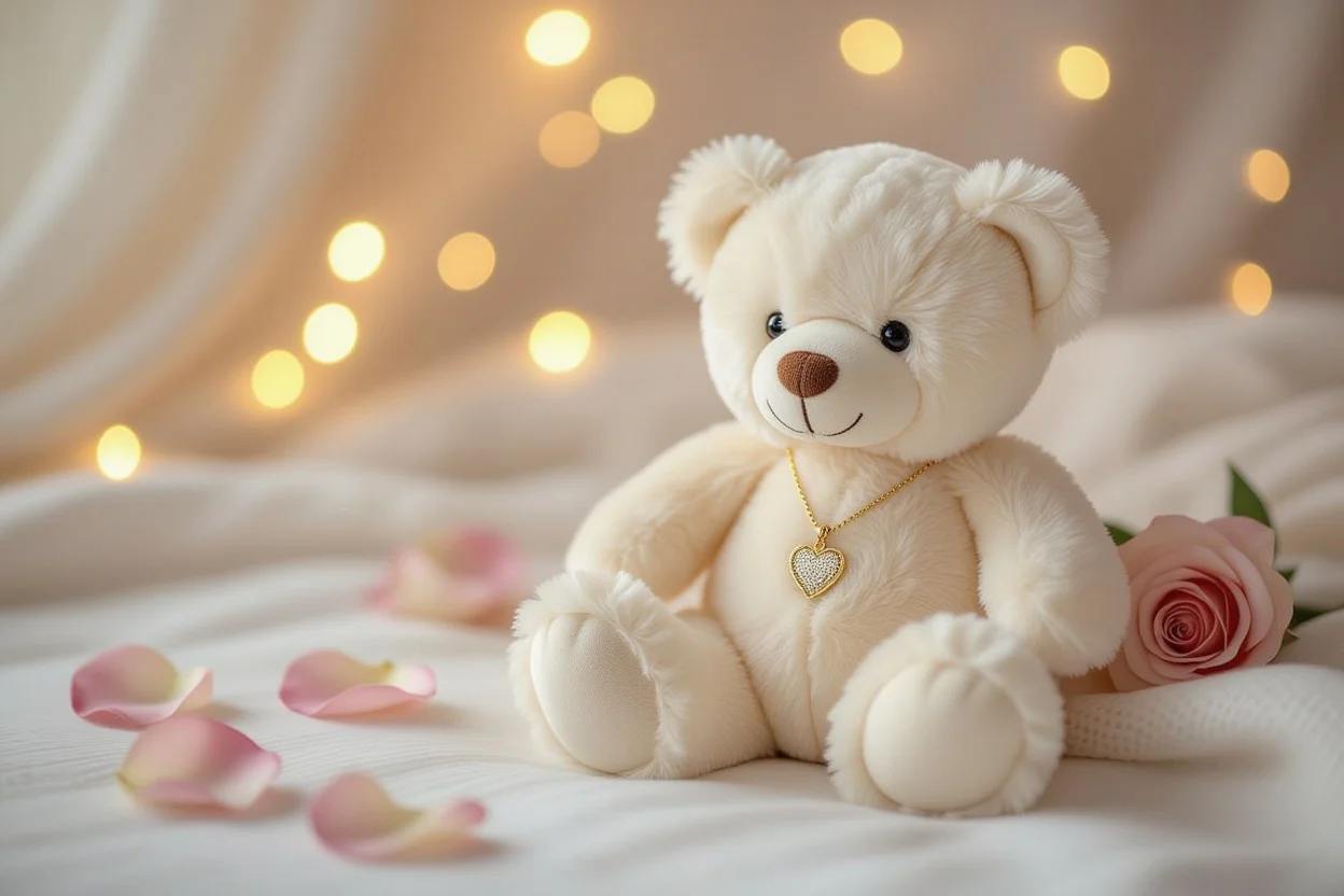 Romantic teddy bear gift with hidden necklace surprise for her - perfect everyday romantic gesture
