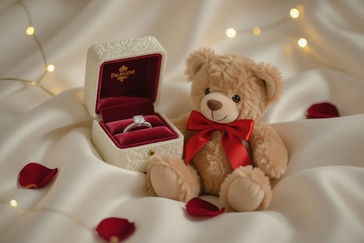 Romantic teddy bear with hidden engagement ring surprise gift for her