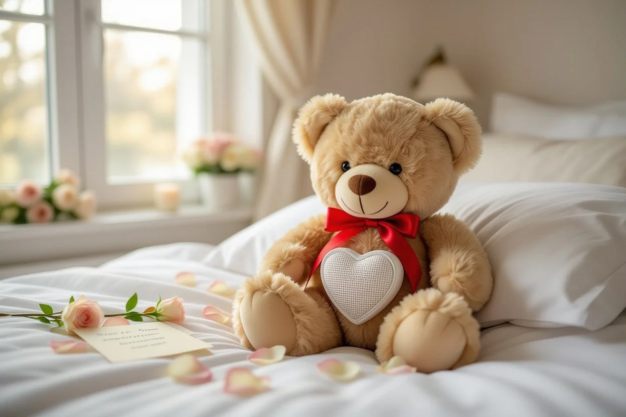 Romantic teddy bear gift with voice recording feature for daily appreciation and love messages
