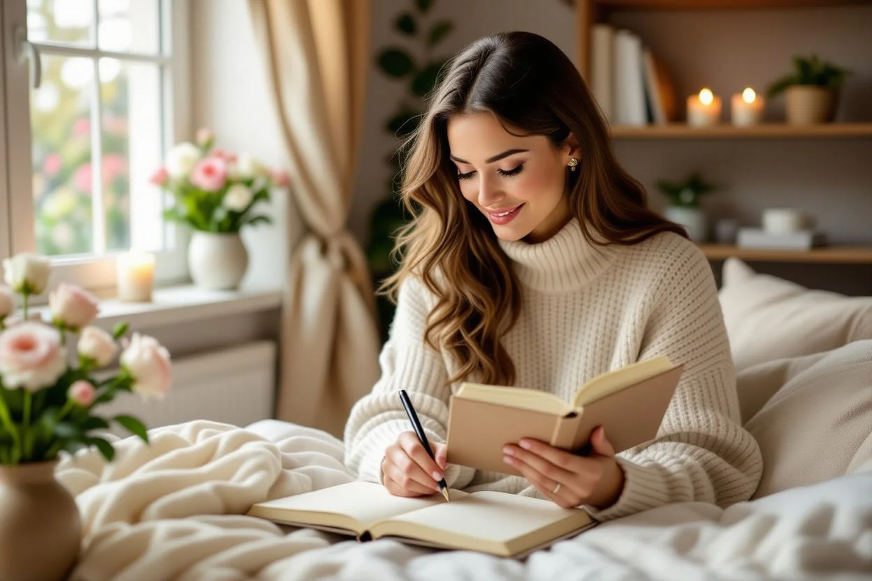 Woman enjoying practical romantic gift in everyday life setting showing lasting value of thoughtful presents