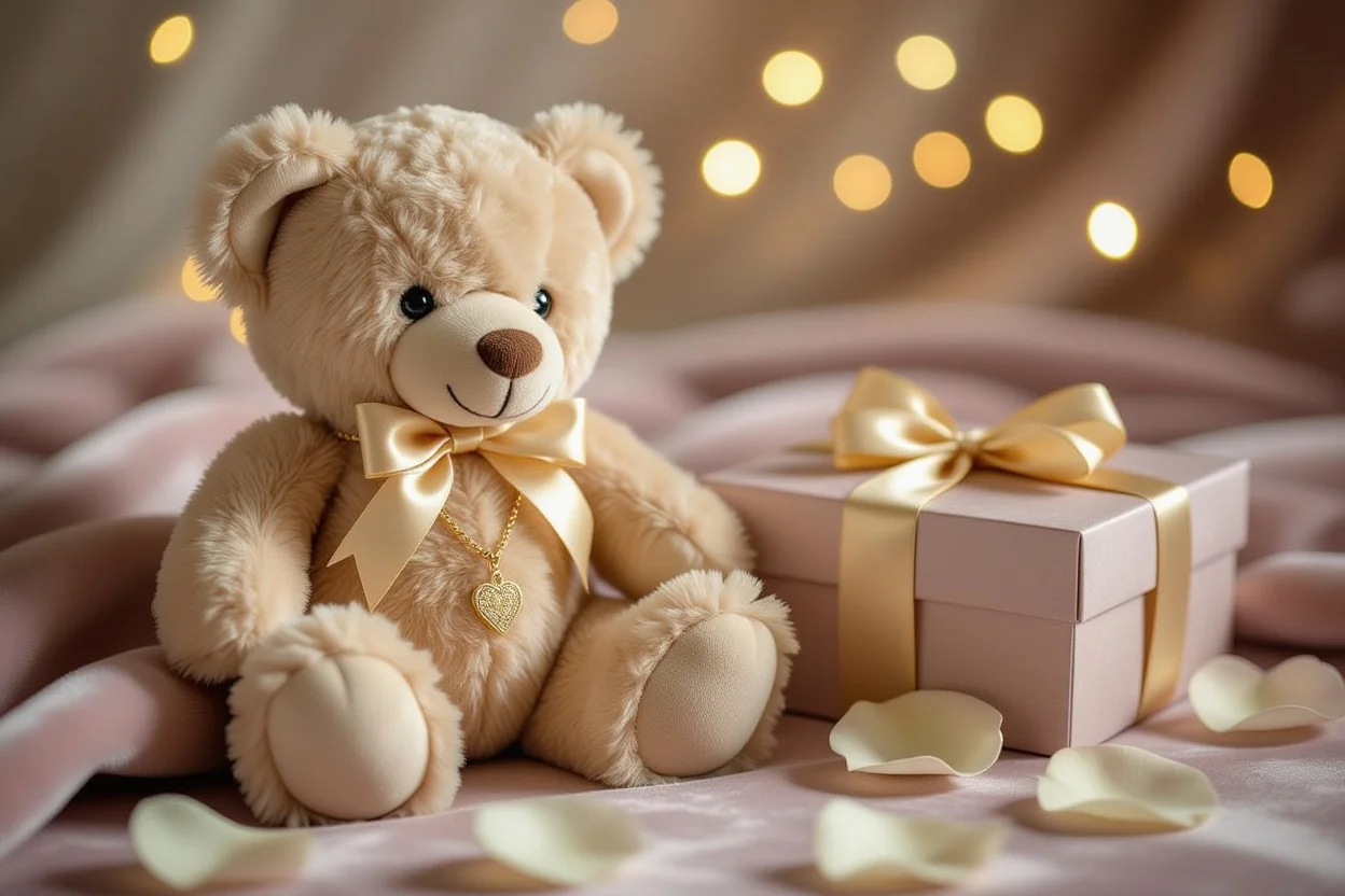 Elegant teddy bear gift with hidden necklace surprise for romantic occasions