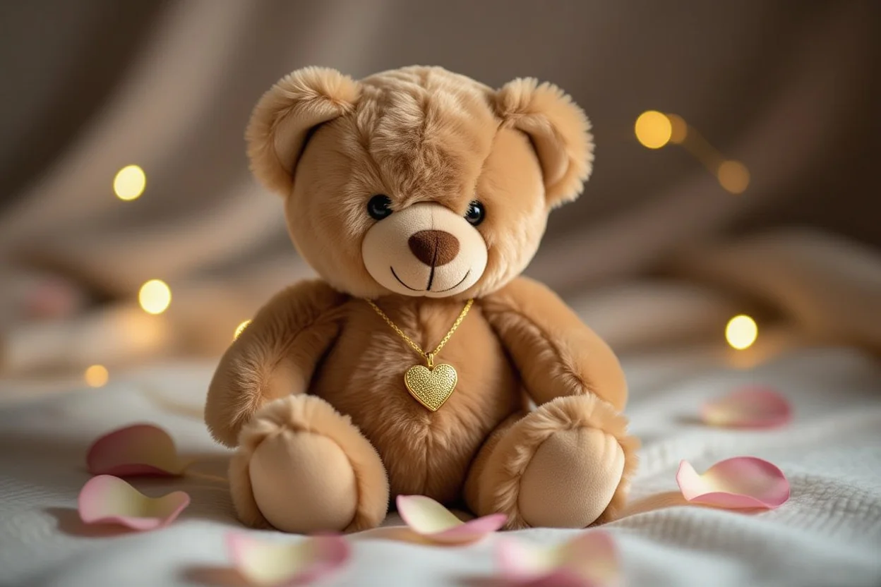 Teddy bear with hidden heart necklace surprise gift for Valentine's Day