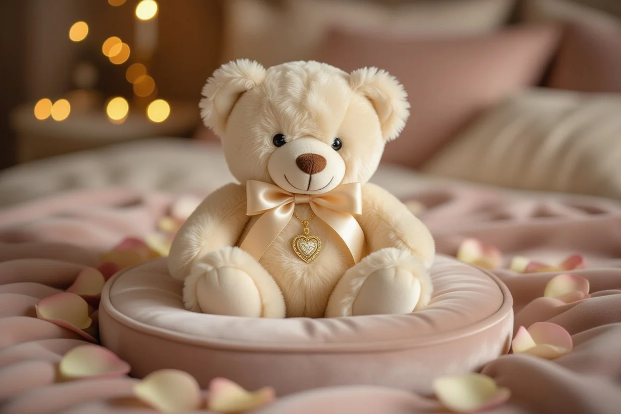 Luxury teddy bear with hidden jewelry compartment and gold locket surprise gift