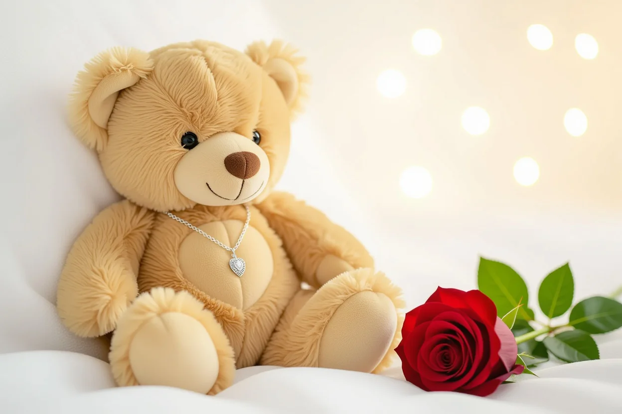 Mountova Pro Teddy Bear with hidden necklace compartment and preserved rose romantic gift set