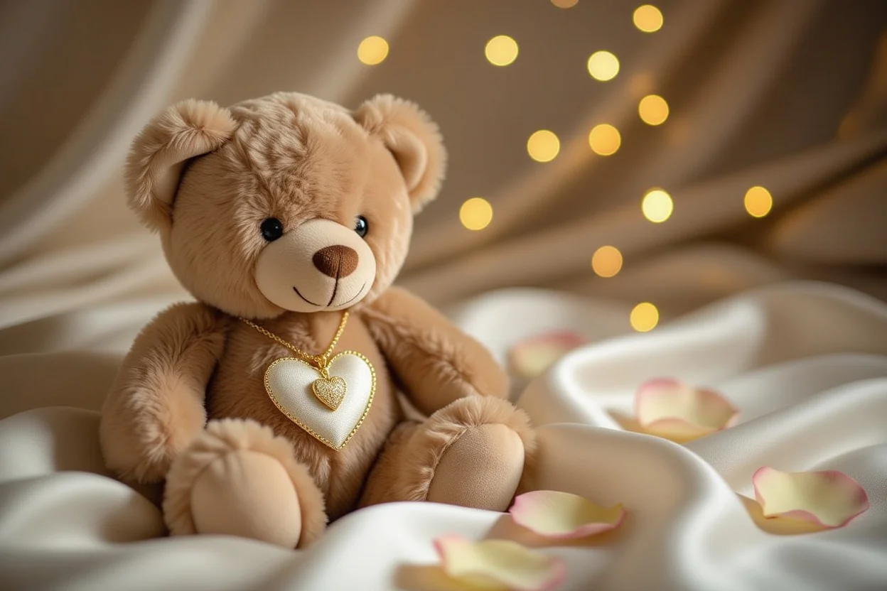 Romantic teddy bear gift with hidden necklace surprise for special occasions