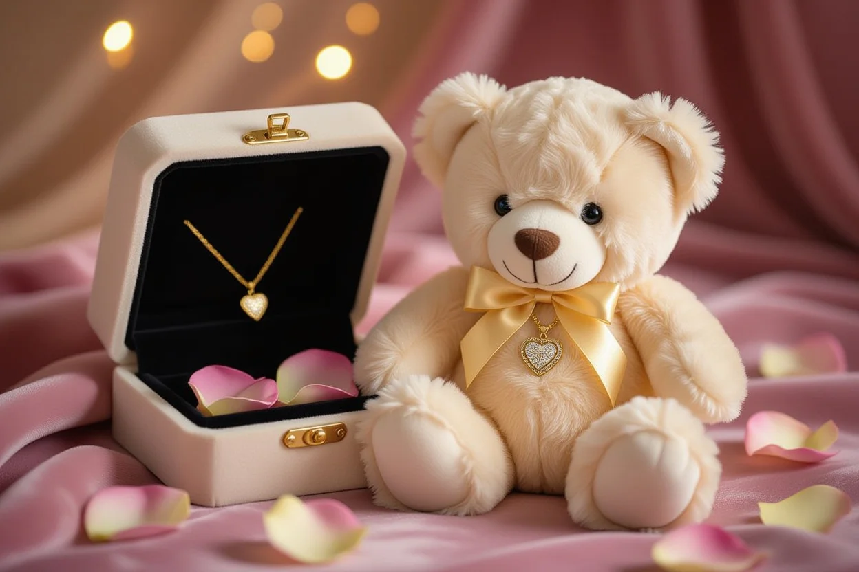 Romantic teddy bear with hidden gold necklace surprise gift for Valentine's Day and anniversaries