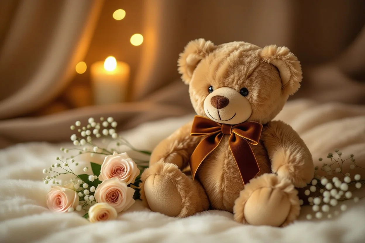 Mountova Pro Teddy Bear romantic gift with preserved flowers and hidden surprise compartment