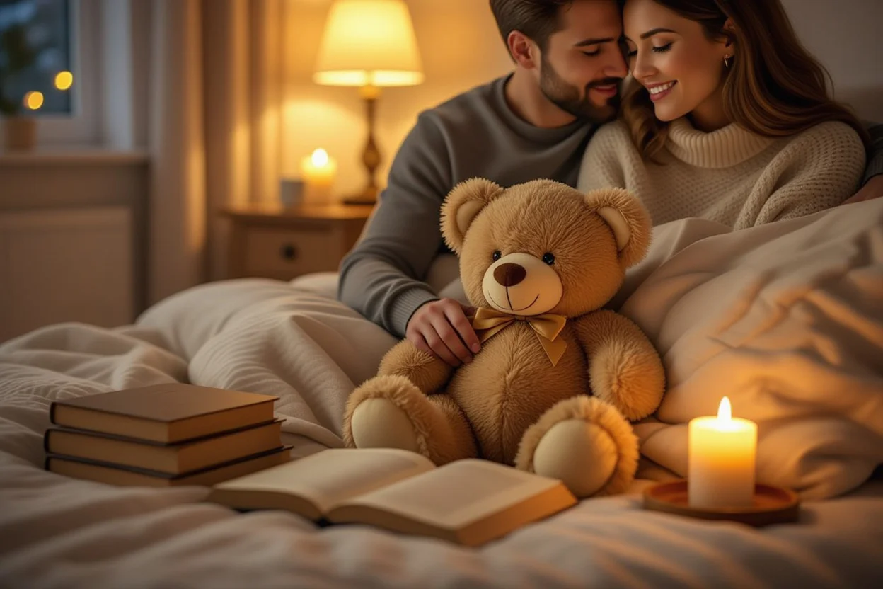 Romantic couple's space featuring meaningful teddy bear gift as lasting symbol of love