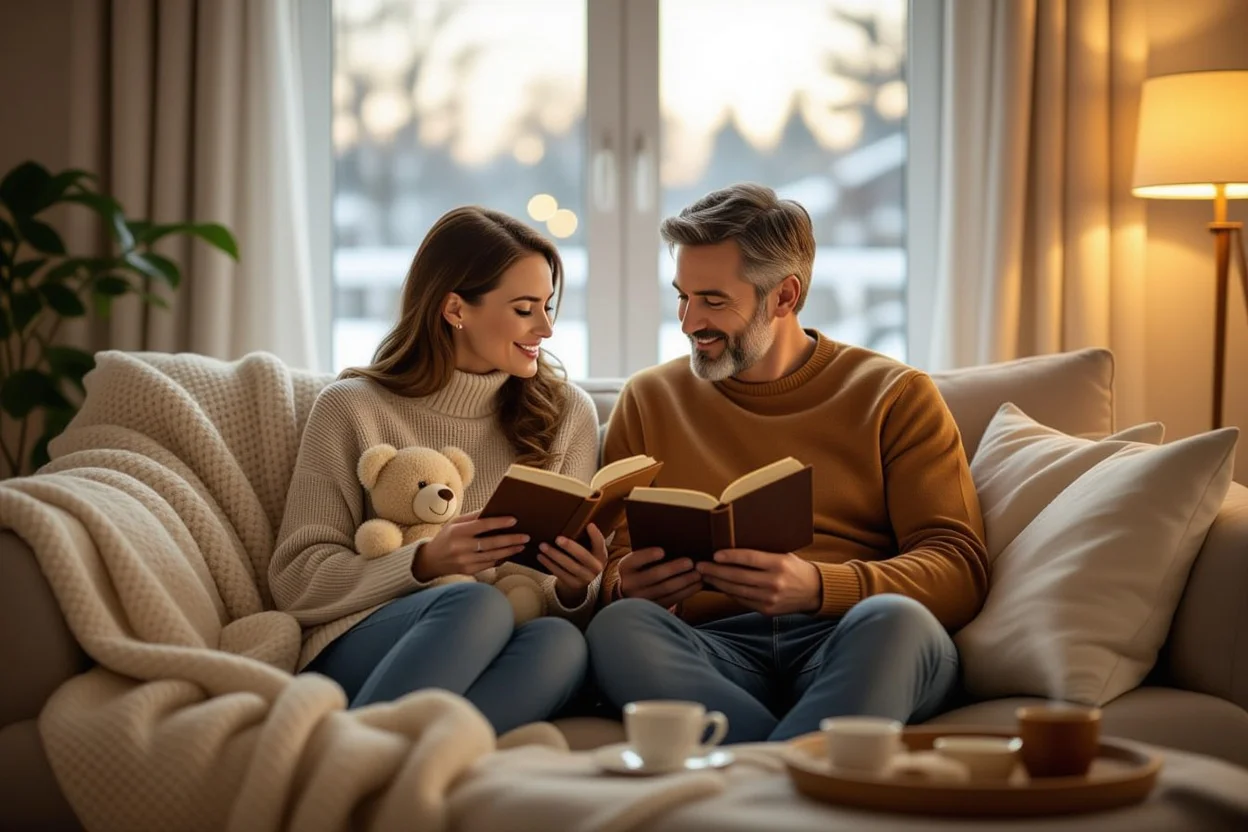 Couple enjoying quiet moment together with teddy bear - lasting love and appreciation in relationships